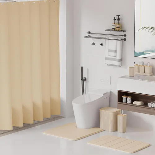 Miniatura 2 de XLHOMO Bathroom Set- 25PC Beige Bathroom Set, Bathroom Set with Shower Curtain and Rugs, Beige Shower Curtain Set, Toilet Brush, Bathroom Trash Can