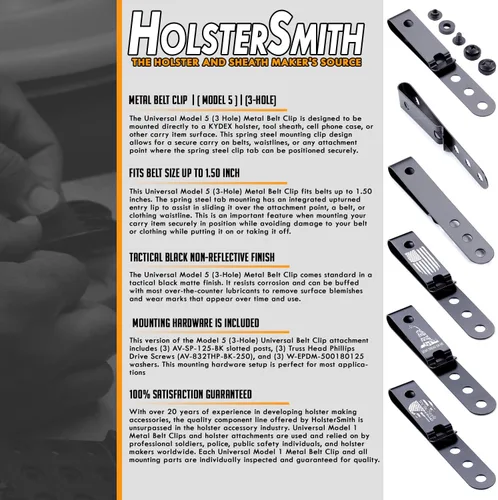 Miniatura 6 de HolsterSmith - Clip universal de metal para cinturón para hacer fundas, modelo 5, (3 agujeros), color negro táctico