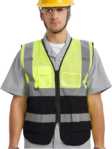 Miniatura 7 de Chaleco de seguridad con logotipo personalizado de alta visibilidad chaleco reflectante Ansi 5 bolsillos clase 2 Hi Vis seguridad construcción ropa