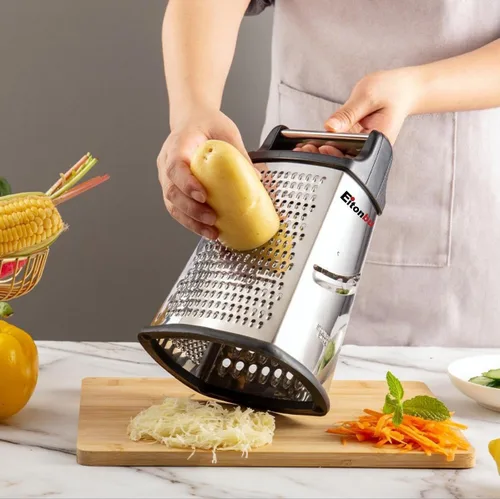 Miniatura 4 de Rallador multifuncional de acero inoxidable con asa, cortador grande de 4 lados para jengibre, ajo, pepinos, zanahorias, queso, papa, apto para Negro