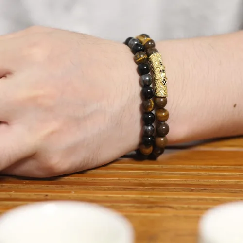 Miniatura 29 de 2Pcs Triple Protection Bracelet,Natural Tigers Eye Black Obsidian and Hematite 8 MM Beads Bracelet for Men Women Gift, Healing Crystal Bracelet