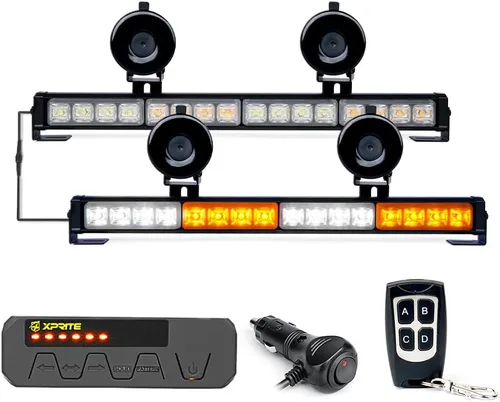 Miniatura 7 de Xprite Luces estroboscópicas de emergencia para salpicadero, barra de luz antirreflejos de 32 LED, control remoto inalámbrico y ventosas potenciadas