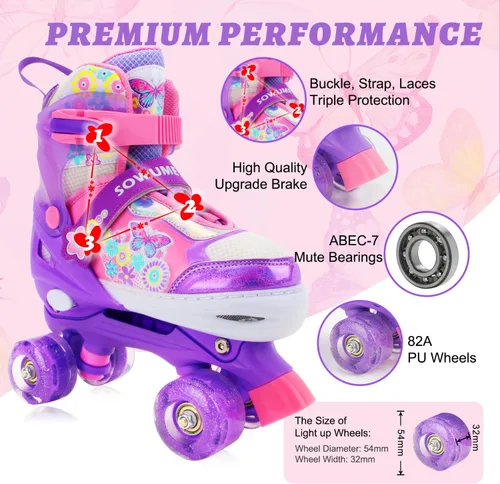 Miniatura 3 de Patines en línea ajustables para niñas y mujeres, todas las 8 ruedas de los patines de niña brillan, iluminación segura y divertida para niños