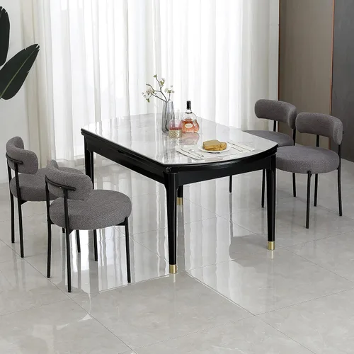 Miniatura 18 de DYHOME - Juego de 2 sillas de comedor de bouclé negro, sillas de cocina modernas de mediados de siglo con respaldo curvo y patas de metal, sillas