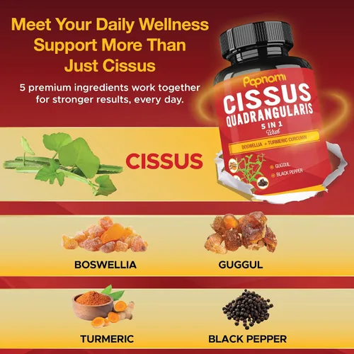 Miniatura 4 de Cápsulas prémium de Cissus Quadrangularis con boswellia, guggul, cúrcuma, extracto de pimienta negra - 150 cápsulas - Suministro para 5 meses