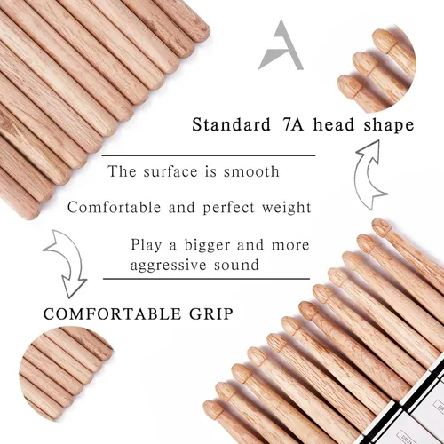 Miniatura 3 de Baquetas, baquetas 7A, 12 pares de baquetas clásicas de madera de roble para batería acústica y juego electrónico, accesorios profesionales