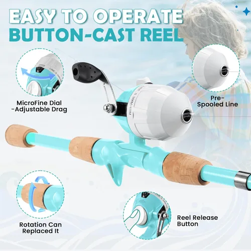 Miniatura 4 de WIDDEN Caña de Pescar para Niños, Cañas de Pescar Telescópicas Portátiles para Niños y Niñas, Kit Combinado de Caña de Pescar y Carrete con Caja