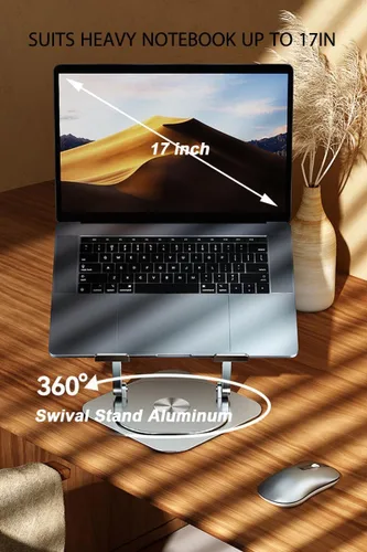Miniatura 5 de Ventilador de soporte para laptop con base giratoria giratoria de 360°, altura elevadora de 10 pulgadas ajustable para escribir, ver, presentación