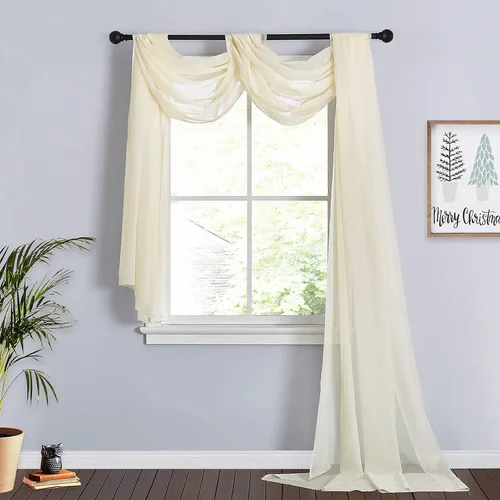 RYB HOME Cortinas de cama con dosel – Bufanda larga transparente para ventana, cortinas de cenefas para arco de boda, puerta francesa, marco de
