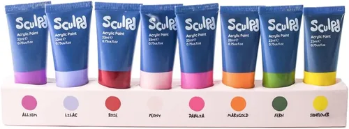 Miniatura 3 de Juego de pintura acrílica Sculpd, 8 tubos de 22 ml de acrílico de primera calidad, cuerpo pesado y colores vivos, pintura sobre arcilla de secado al
