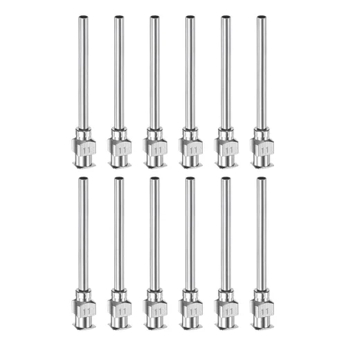 Miniatura 20 de HARFINGTON 12 agujas dispensadoras de acero inoxidable calibre 17, 1 1/2 pulgadas, tubo de aguja de pegamento de metal, puntas romas, Luer Lock