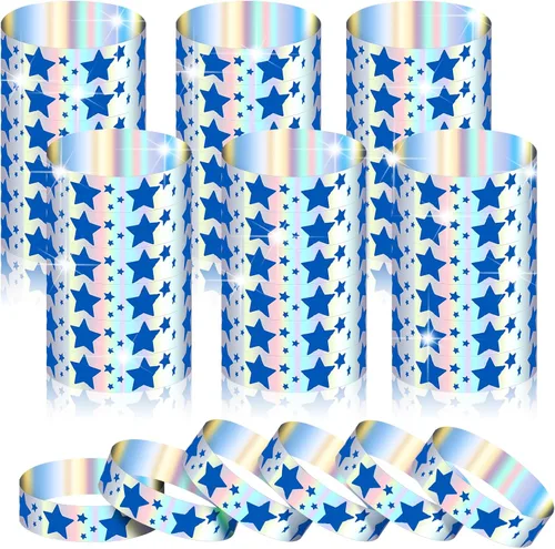 Miniatura 9 de Glenmal 500 pulseras para eventos, pulseras patrióticas de neón con estrellas patrióticas, para eventos a granel, de plástico, impermeables