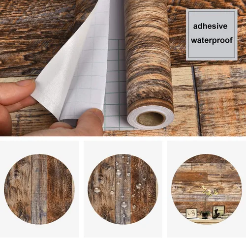 Miniatura 5 de Wenmer papel tapiz autoadhesivo con apariencia de tablones de madera marrón de 17.71 pulgadas x 708 pulgadas, papel de contacto de madera