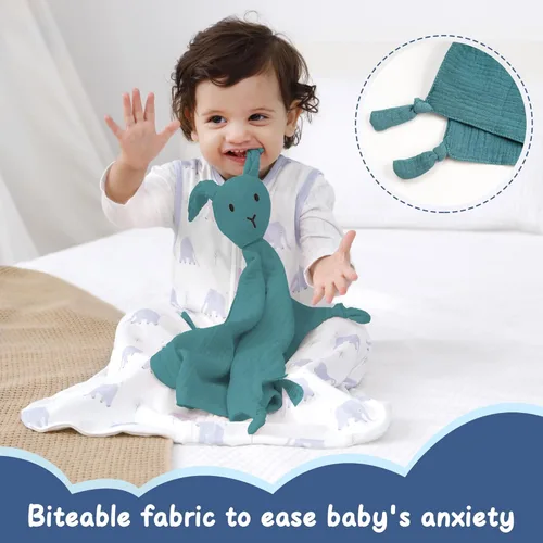 Miniatura 3 de ZIGJOY Bunny Lovey - Manta de seguridad de muselina de algodón suave y transpirable para bebés, regalos para recién nacidos, niños y niñas, azul