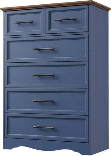 Miniatura 21 de YANSNWO Cómoda de Granja Negra para Dormitorio, Moderna Cómoda de 6 Cajones, Cómoda Alta de 44" con Manijas de Metal Cepillado, Organizadores