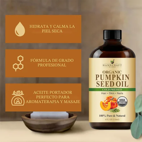 Miniatura 4 de Handcraft Blends Aceite de Semilla de Calabaza Orgánico Prensado en Frío en Botella de Vidrio - 4 Fl Oz - 100% Puro y Natural - Aceite Portador