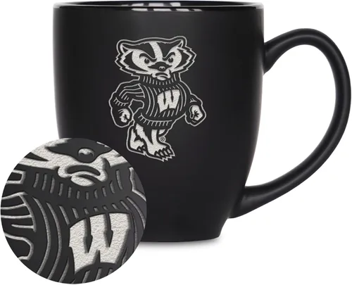 Miniatura 462 de Rico Industries - Taza de cerámica mate negra con grabado láser estándar de 15oz para NCAA (escuelas T & U) - Para bebidas calientes o frías