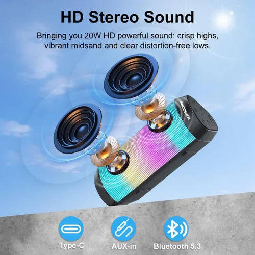 Miniatura 2 de Altavoz Bluetooth portátil con sonido estéreo fuerte, 8 modos de luz LED, tiempo de reproducción de 36 horas, emparejamiento TWS, IPX4 impermeable