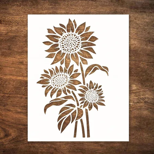 Plantilla de girasol (6 x 9 pulgadas) – Plantillas reutilizables de flores de sol para pintar sobre madera, lienzo, papel, tela, pared, muebles –