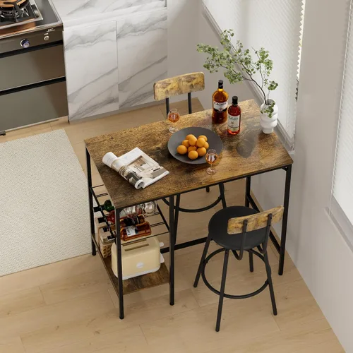 Miniatura 14 de LUCKHAO Juego de mesa de comedor de 3 piezas industrial para 2, mesa de comedor de altura de encimera de cocina con base de mesa ajustable