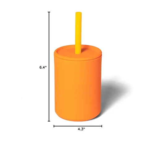 Miniatura 9 de Avanchy 6 onzas Mini pequeño vaso de silicona naranja – taza para bebé, juego de platos para bebés, juego de platos para bebés, platos para primeros