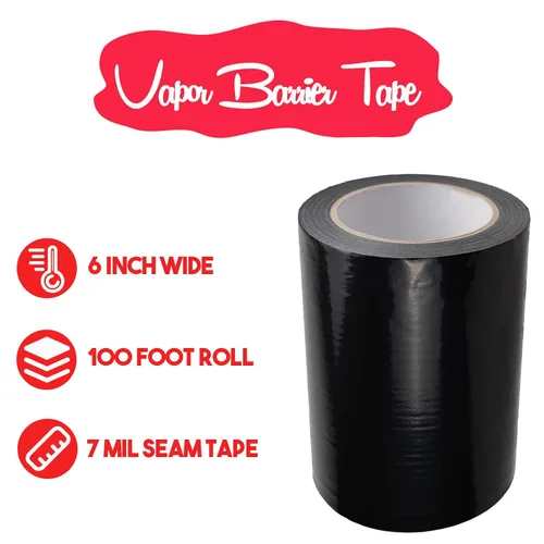 Miniatura 2 de Cinta de Barrera de Vapor, Cinta de Polietileno Negro de 7 Mil Sellando Costura de Barrera de Humedad, Cinta de Sellado para Espacio de Acceso, 6" x