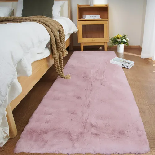 Miniatura 29 de Ghouse Alfombra ultrasuave de pelo sintético de conejo, alfombras lavables a máquina para dormitorio, alfombras esponjosas para sala de estar, Blanco