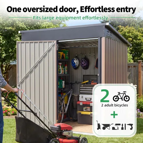 Miniatura 6 de AECOJOY Cobertizo de almacenamiento de metal para exteriores de 3 x 5 pies, cobertizo de herramientas de jardín resistente con puerta de gran