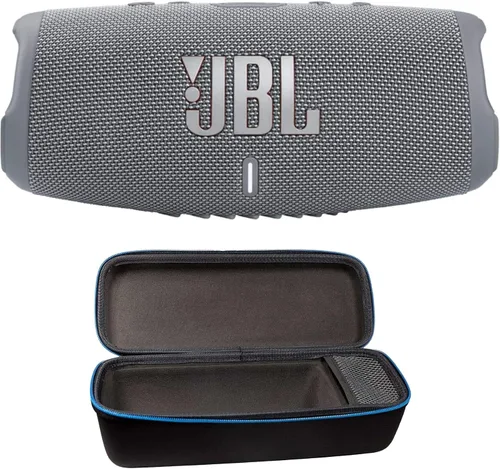 JBL Charge 5 (Gris) + Paquete con funda protectora rígida divvi! (Negro)