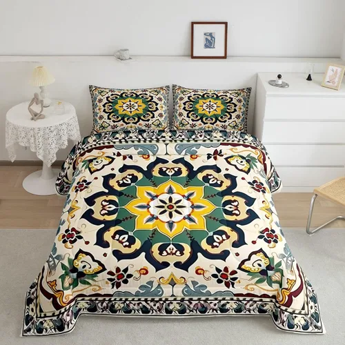 Miniatura 18 de Erosebridal Oriental Bedding - Juego de edredón vintage para cama individual, diseño floral persa, bohemio, tribal, tradicional, estético