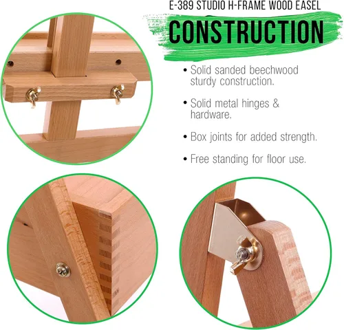 Miniatura 4 de U.S. Art Supply Caballete grande de madera con marco en H con cajón de almacenamiento y estante, mástil ajustable a 75 pulgadas, caballete
