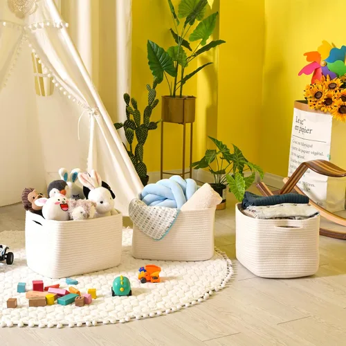 Miniatura 6 de ICERZCZ Cestas de almacenamiento para organizar estantes, cubos de cuerda de algodón tejida para organización del cuarto del bebé, organizador