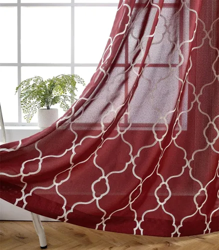 Miuco, cortinas de imitación de lino con bordado marroquí, semitransparentes, con ojales para salón o dormitorio