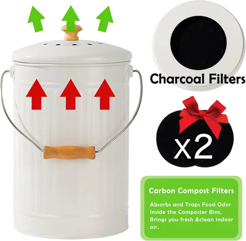 Miniatura 3 de Cubo de compost de cocina de 1.7 galones, contenedor de compost para encimera interior con tapa, cubo de compost 100% a prueba de óxido con filtros