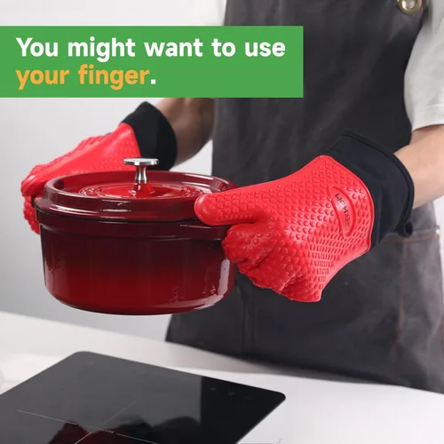 Miniatura 5 de GEEKHOM Guantes de Barbacoa Resistentes al Calor Manoplas de Horno - Guantes de Silicona para Parrilla con Protección de Brazo Largo de 14" - Rojo