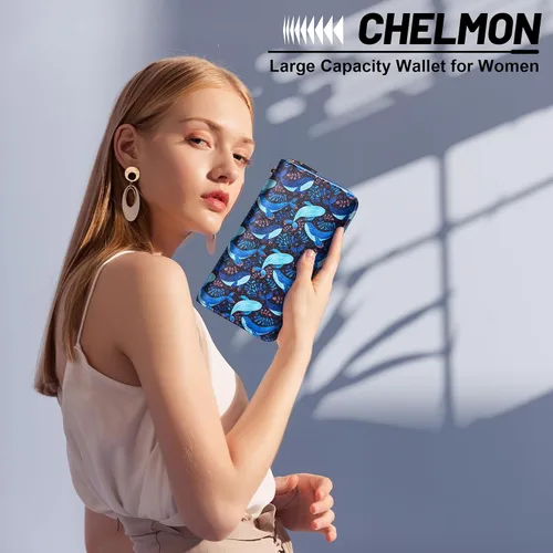 Miniatura 110 de Chelmon - Monedero para mujer de cuero genuino con bloqueo de señal RFID, para tarjetas de crédito