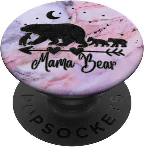 Black Mama Bear and Three Cubs On Pink Gray Blue PopSockets PopGrip: agarre intercambiable para teléfonos y tabletas