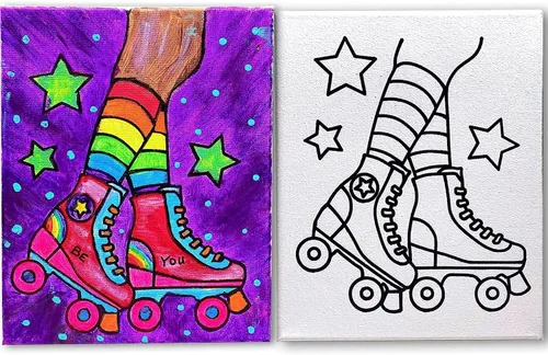 Miniatura 2 de INDIGO ART STUDIO Patines de lona predibujados de 8 x 10 pulgadas, pintura acrílica retro, actividad artística, 12 colores de primera calidad, 2