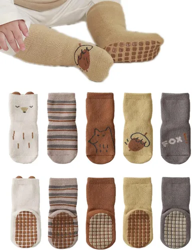 BEHELE Calcetines de agarre antideslizantes para bebés, calcetines cálidos y gruesos antideslizantes, calcetines para niñas y niños recién nacidos,