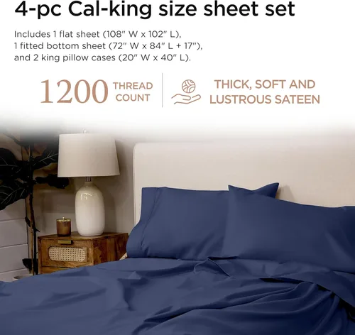 Miniatura 78 de Threadmill Sábanas de Lujo de Algodón Supima, Sábanas de 100% Algodón Suave de 1200 Hilos de Lujo para Cama de Tamaño Completo, Juego de 4 Sábanas