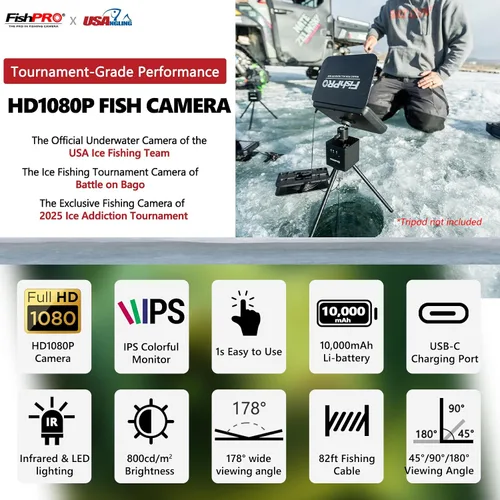 Miniatura 4 de [Actualización FishPRO® 2026] Cámara de pesca submarina NO.1 HD 1080P de 7 pulgadas, IPS- con 10,000 mAh (fácil de usar), cámara de pesca en hielo