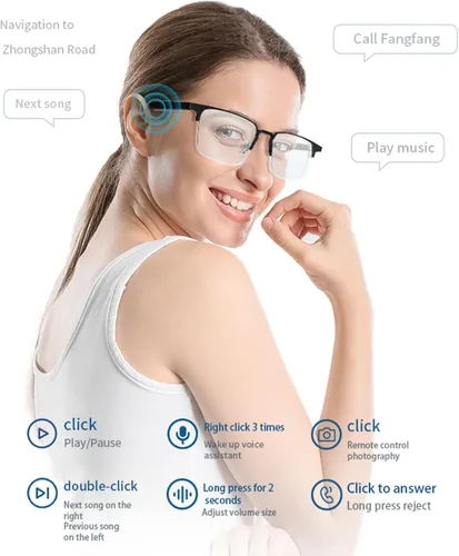 Miniatura 7 de Gafas Bluetooth inteligentes de audio para hombres y mujeres con altavoces, control de dientes azules, con altavoces, para hombres y mujeres, gafas