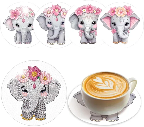 Miniatura 14 de Kit de 8 posavasos de pintura de diamante con soporte, posavasos de gnomo 5D de diamante, manualidades de arte de diamante, posavasos de diamante 8