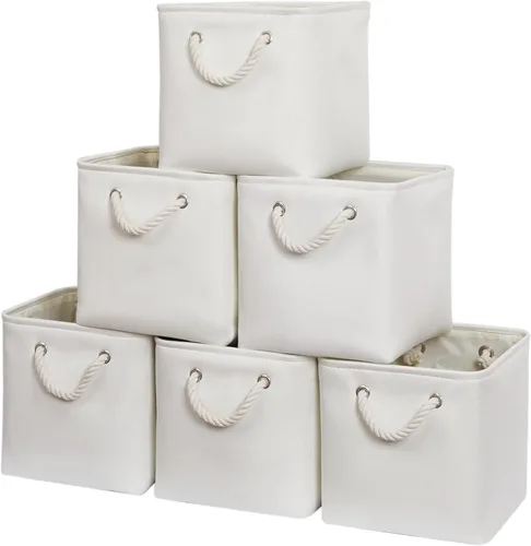 Cubos de almacenamiento de 11 x 11 pulgadas, paquete de 6 cubos de almacenamiento plegables grandes de tela con cuerdas, cubos de almacenamiento
