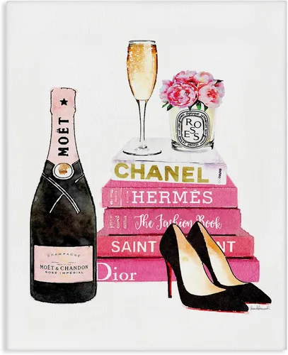 Stupell Industries Amanda Greenwood - Libro de moda rosa glamuroso con infiernos y flores, arte en lienzo, 24 x 30 pulgadas, fácil de colgar y