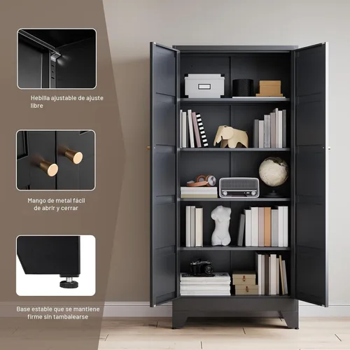 Miniatura 6 de Yizosh - Gabinete de almacenamiento de metal con 2 puertas y 4 estantes ajustables - Gabinete de almacenamiento de cocina de 71 pulgadas color Negro