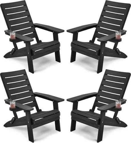 Miniatura 7 de YEFU Sillas Adirondack plegables para exteriores: silla de gran tamaño para hoguera resistente con respaldo de arco cómodo y soporte para tazas