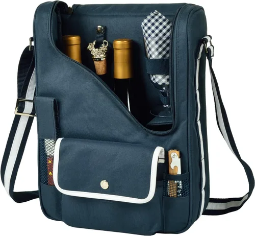 Picnic at Ascot Bolsa térmica original aislada para vino y queso, diseñada, montada y aprobada de calidad en los Estados Unidos Azul marino/Blanco