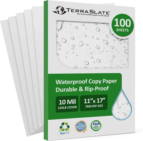 TerraSlate - Papel fotocopiador de 10 milésimas de pulgada de grosor de 11 x 17 pulgadas, para lluvia/clima/impermeable, compatible con impresora