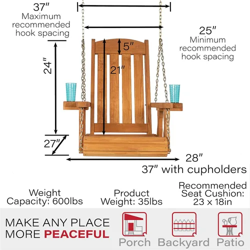 Miniatura 6 de Amish Casual Silla columpio con tratamiento a presión de misión resistente con portavasos (mancha de cedro)